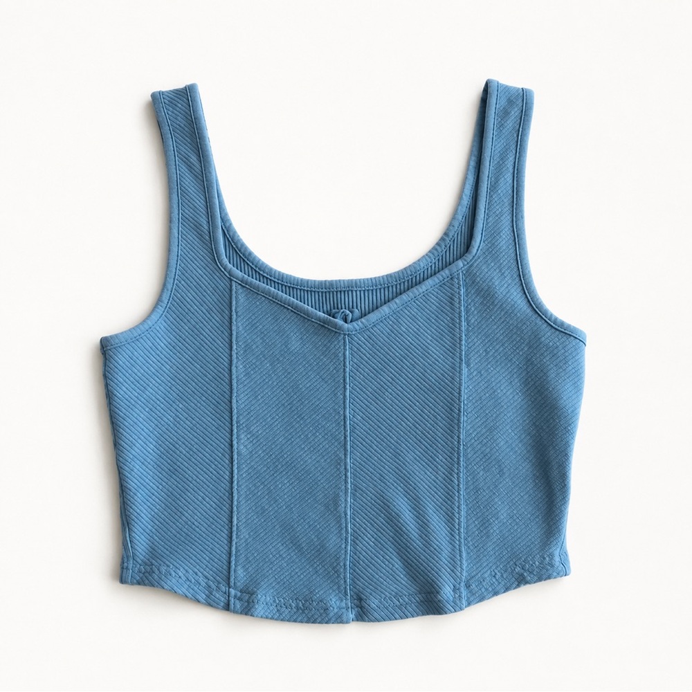 aerie Sky-Blue Ribbed Square-Neck Crop Top